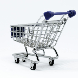 Gray and blue stainless steel shopping cart